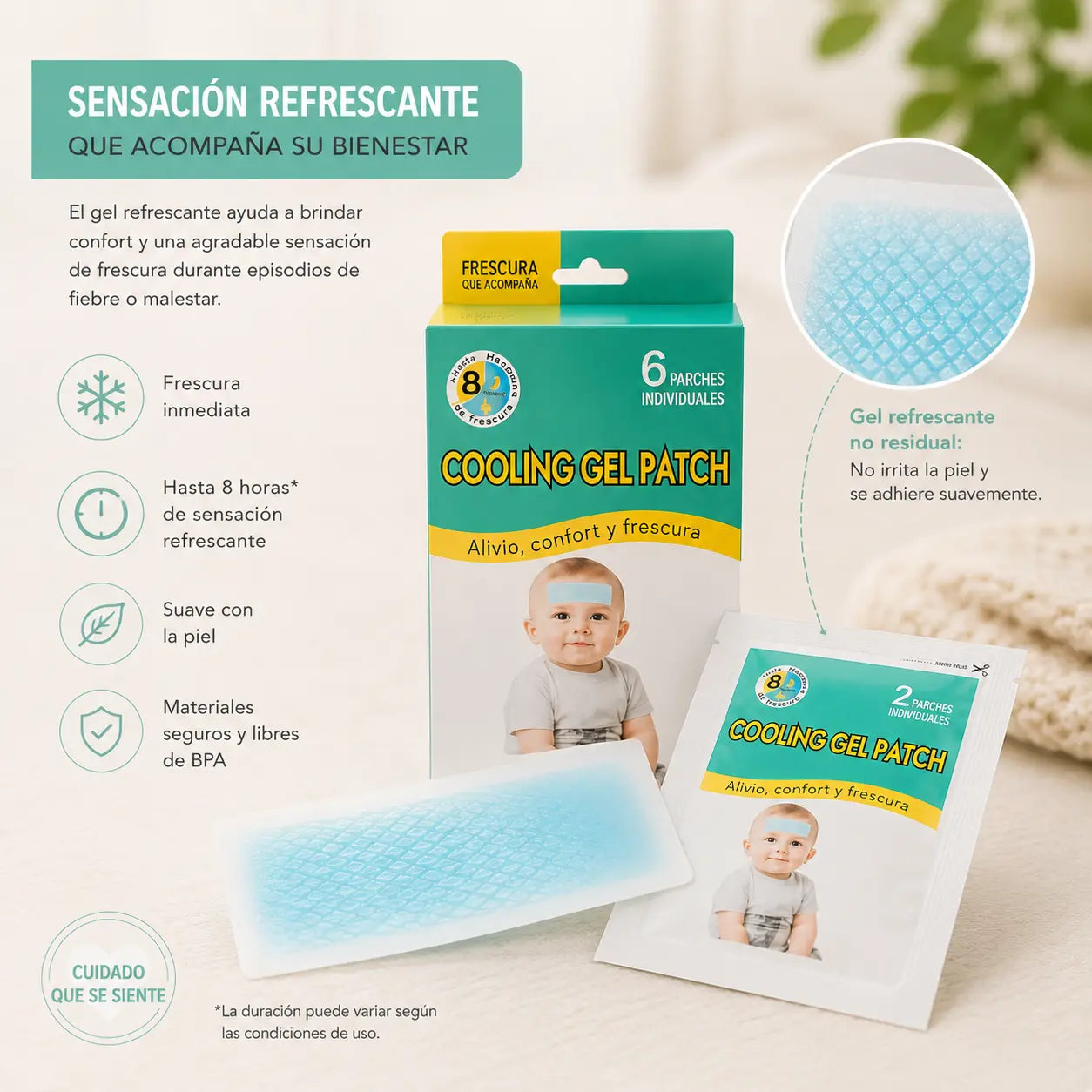 Parches de Gel Refrescante para Bebés y Niños