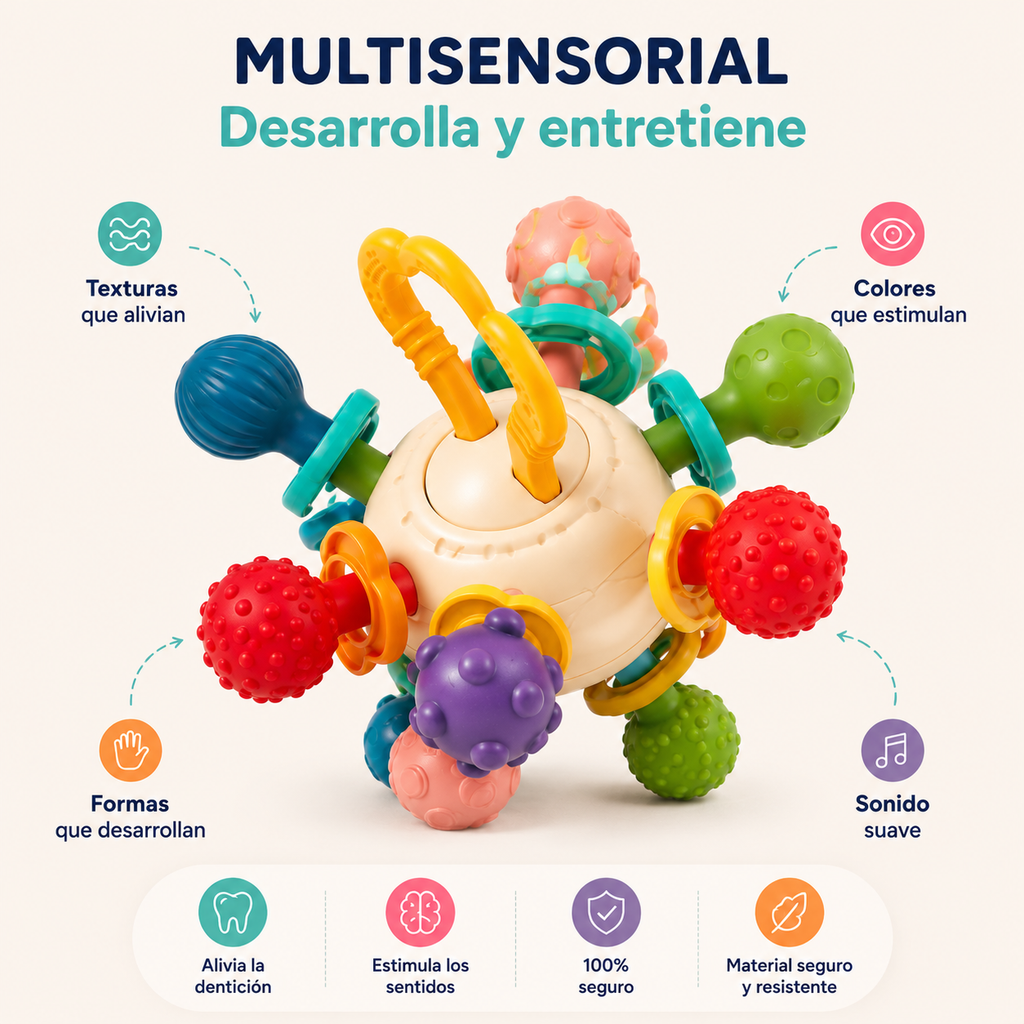 Mordedor Multisensorial para Bebé – Juguete de Dentición 0-12 meses