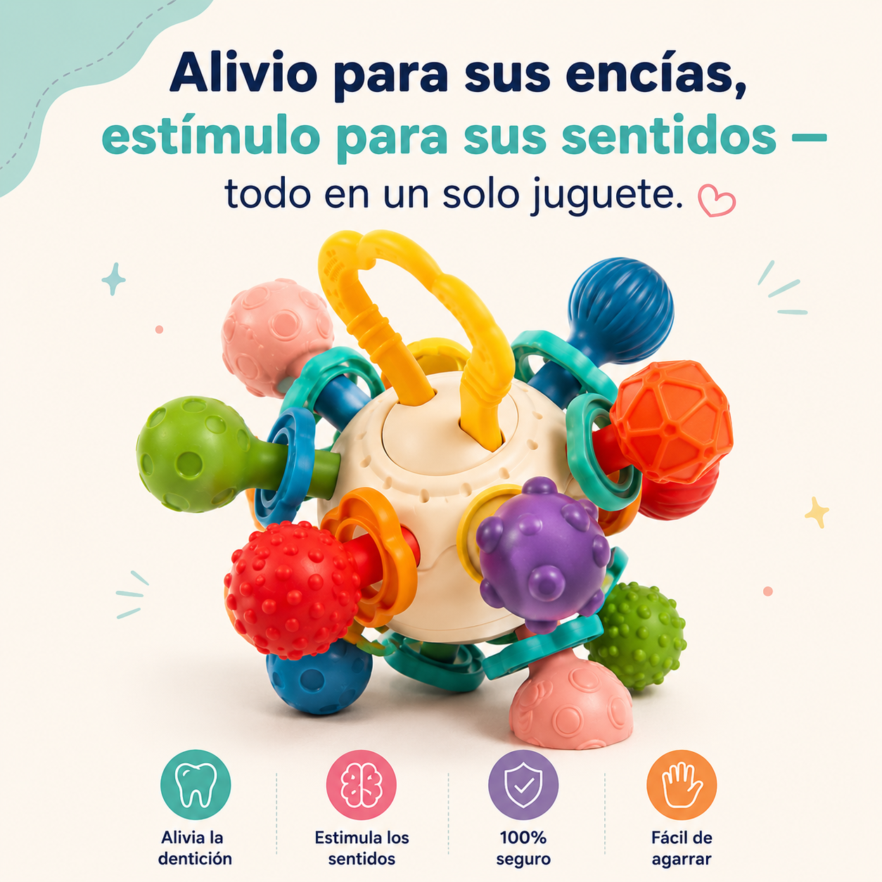Mordedor Multisensorial para Bebé – Juguete de Dentición 0-12 meses