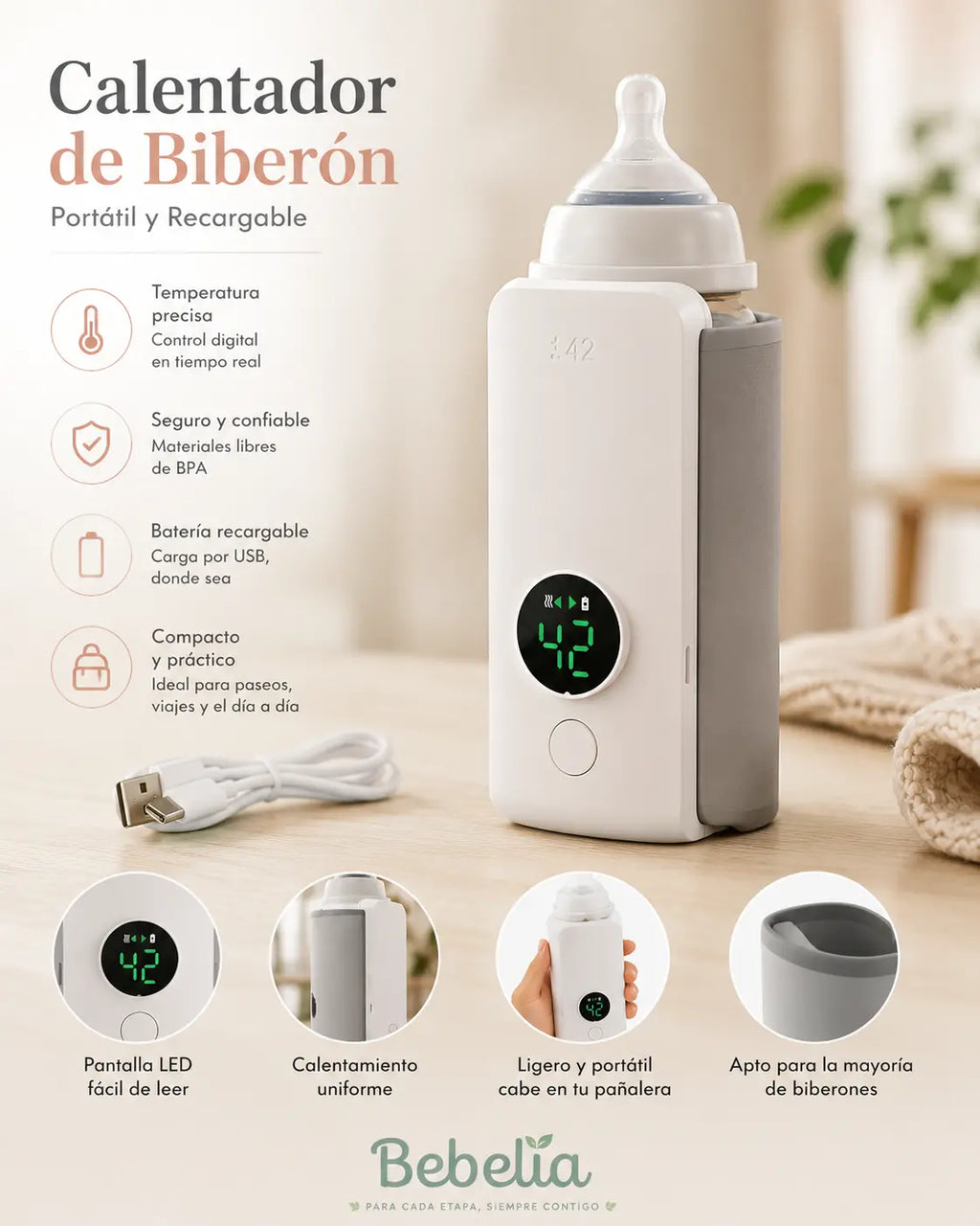 Calentador de Mamadera Portátil Recargable
