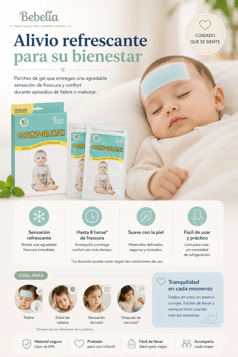 Parches de Gel Refrescante para Bebés y Niños